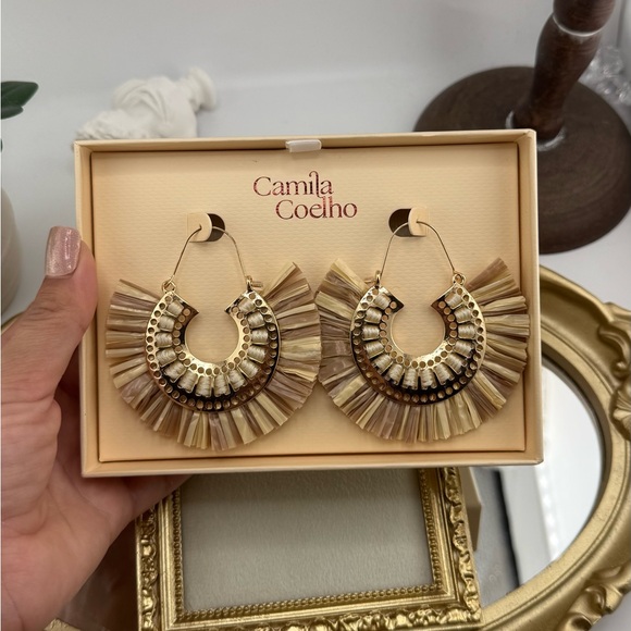 Camila Coelho Raffia Fan Statement Earrings - Picture 9 of 10
